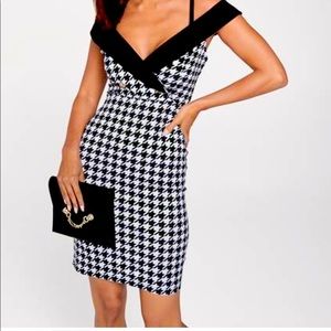 New with tags! Houndstooth Off-the-shoulder mini dress.
